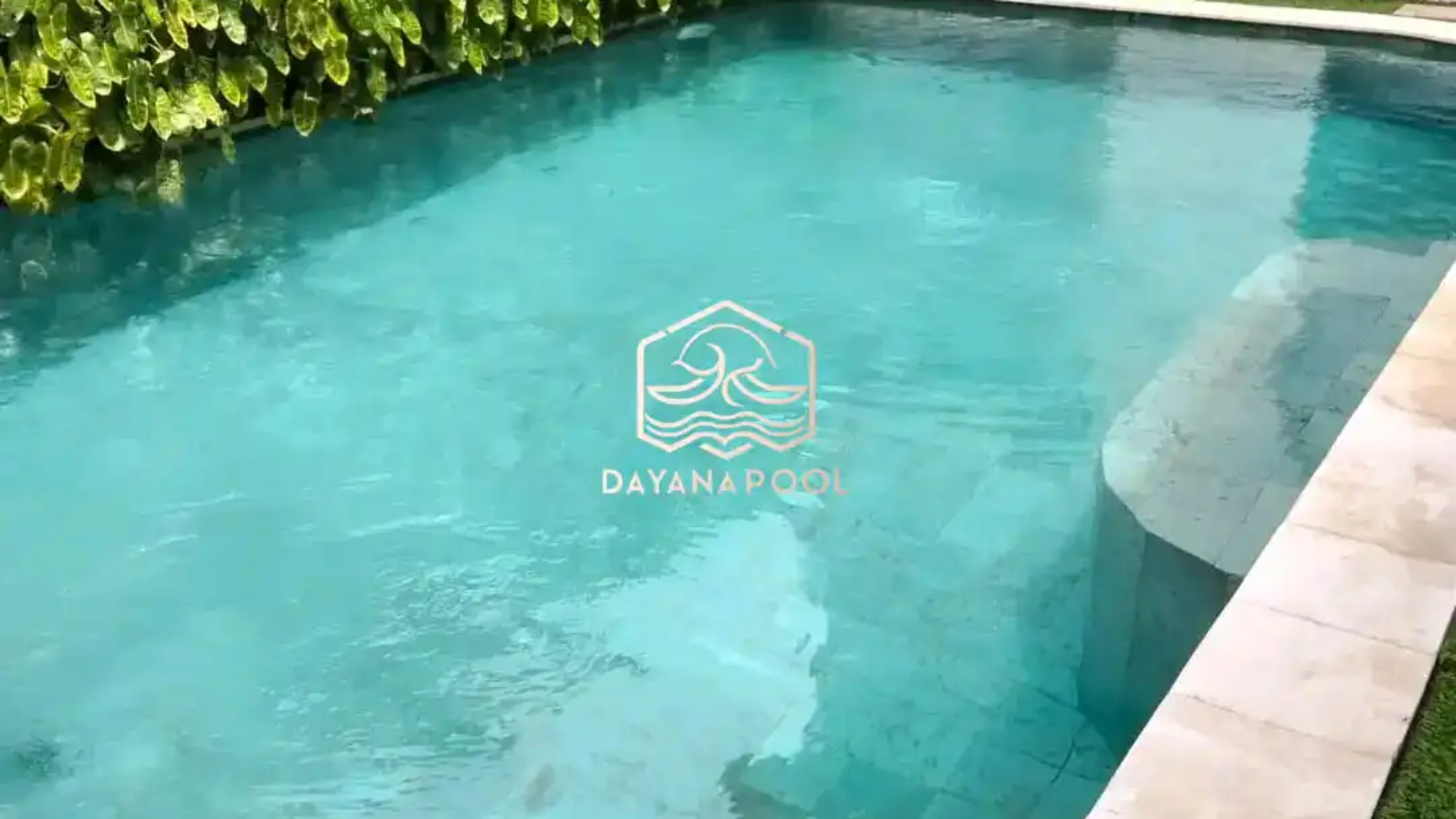 kolam renang dengan hiasan taman dinding