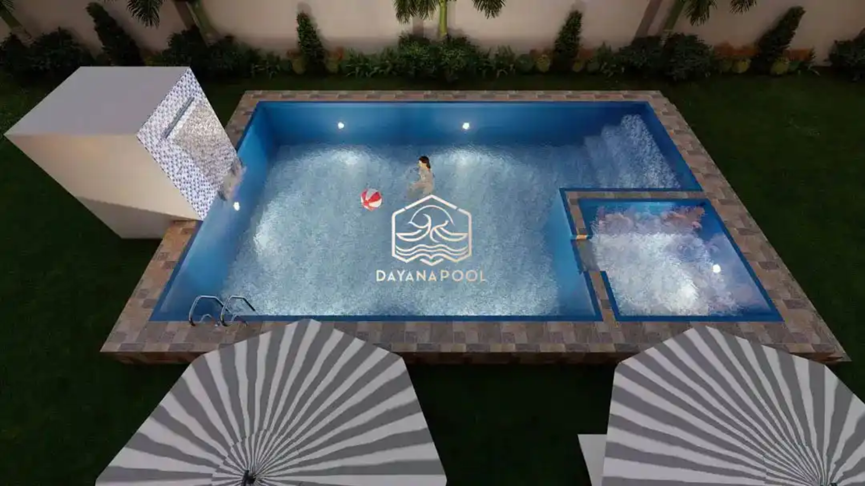 desain kolam renang di halaman belakang villa
