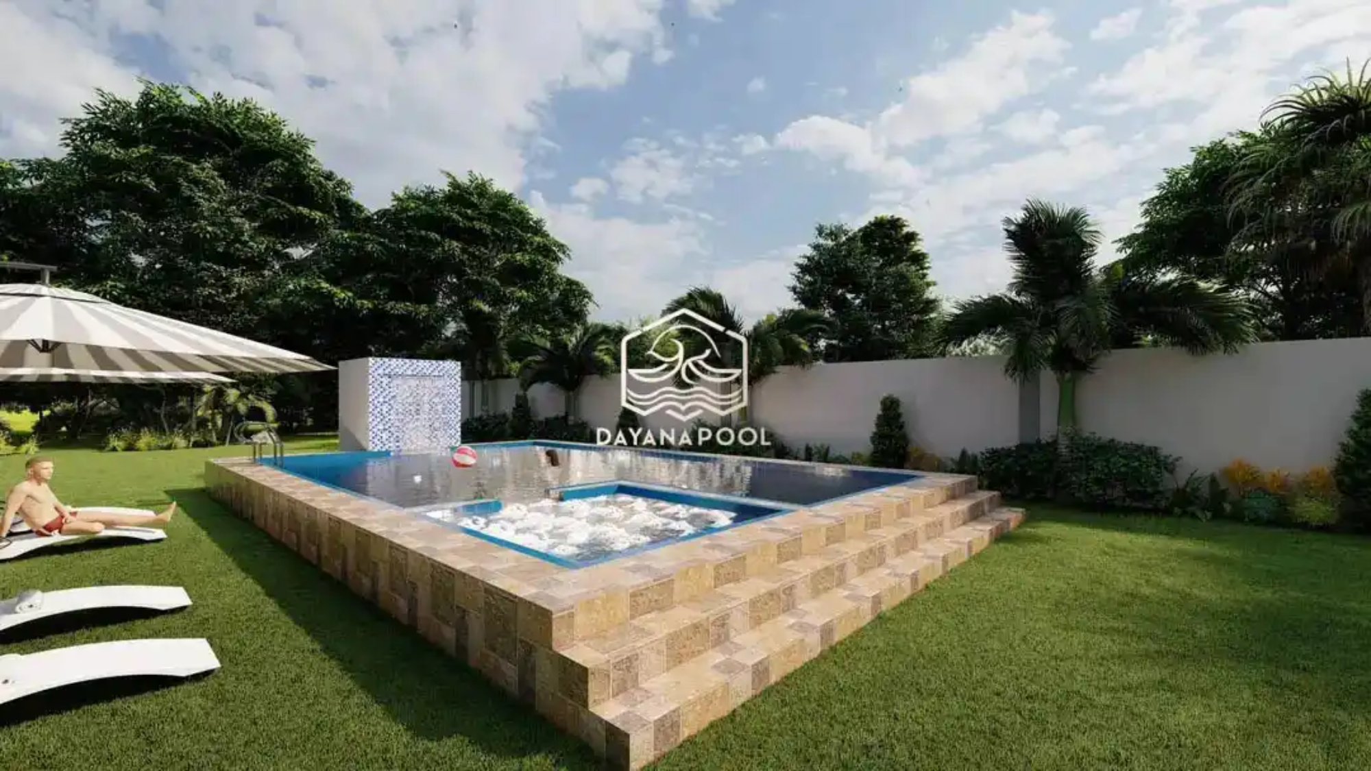desain kolam renang di halaman belakang villa