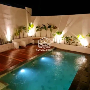 kolam renang minimalis denagn finishing batu alam sukabumi