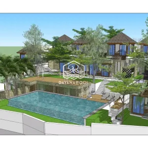 desain kolam renang di halaman belakang villa
