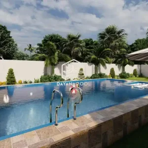 desain kolam renang di halaman belakang villa