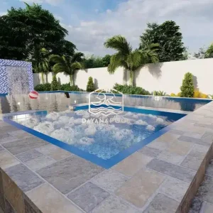 desain kolam renang di halaman belakang villa