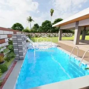 desain kolam renang di halaman belakang villa