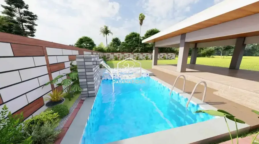 desain kolam renang di halaman belakang villa