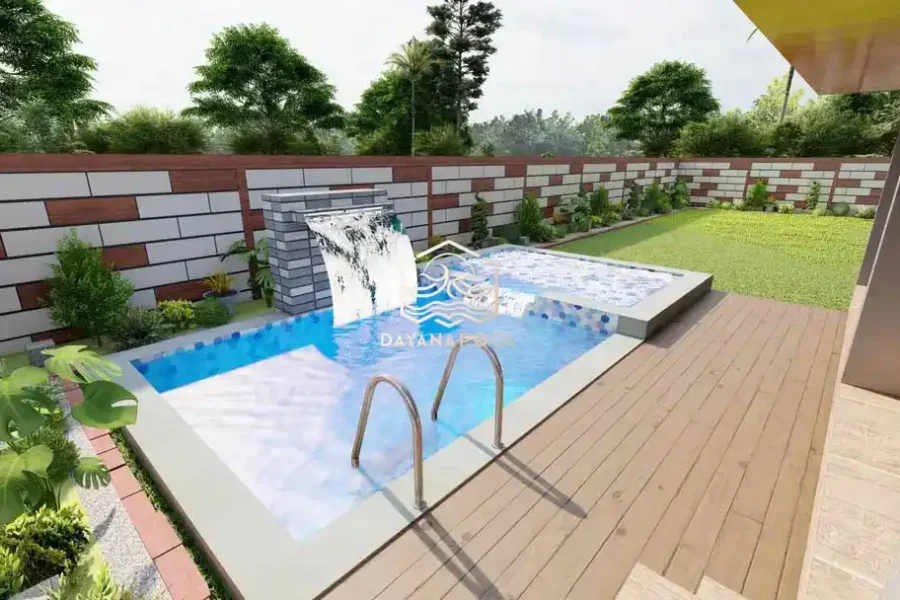 desain kolam renang di halaman belakang villa