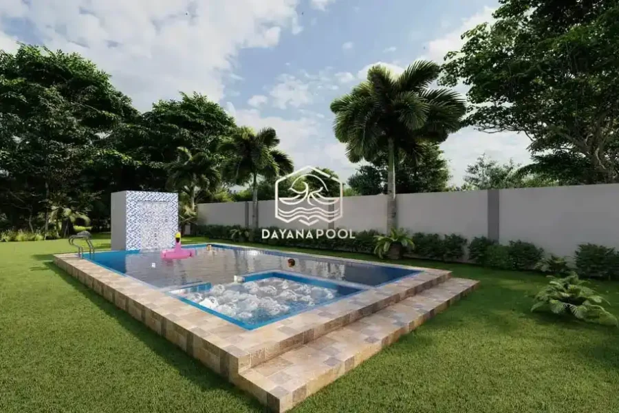 desain kolam renang di halaman belakang villa